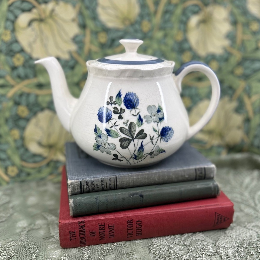 Vintage Blue Clover Teapot Alfred Meakin England Raised Scalloped Edge China